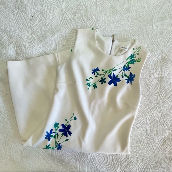 Calvin Klein White Dress with Blue Floral Accents - Picture 5 of 7